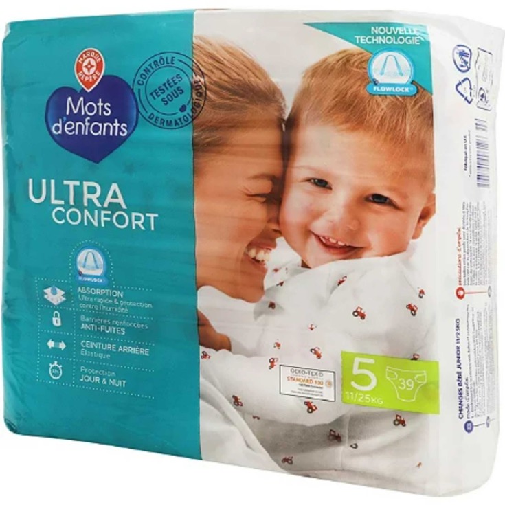 Pañales ultraconfort T5 11-25kg Mots D'Enfants - 39 uds