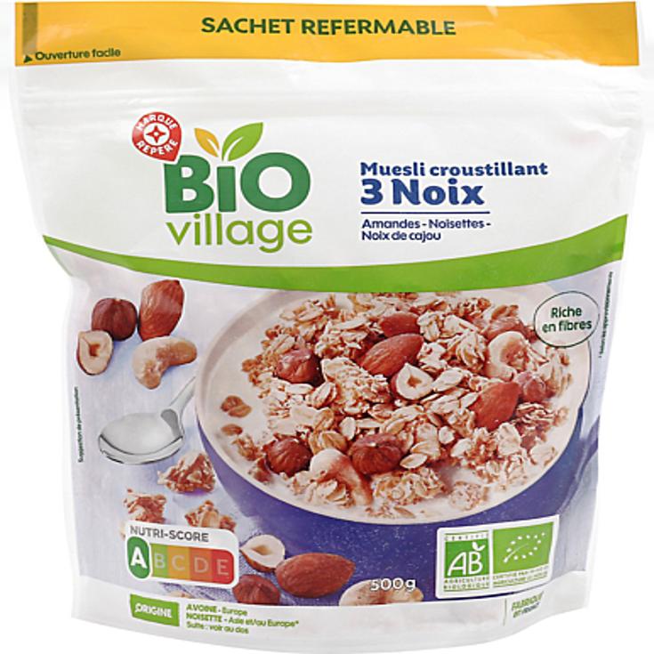 MUESLI CRUJIENTE CON 3 NUECES BIO 500 GR BIO VILLAGE