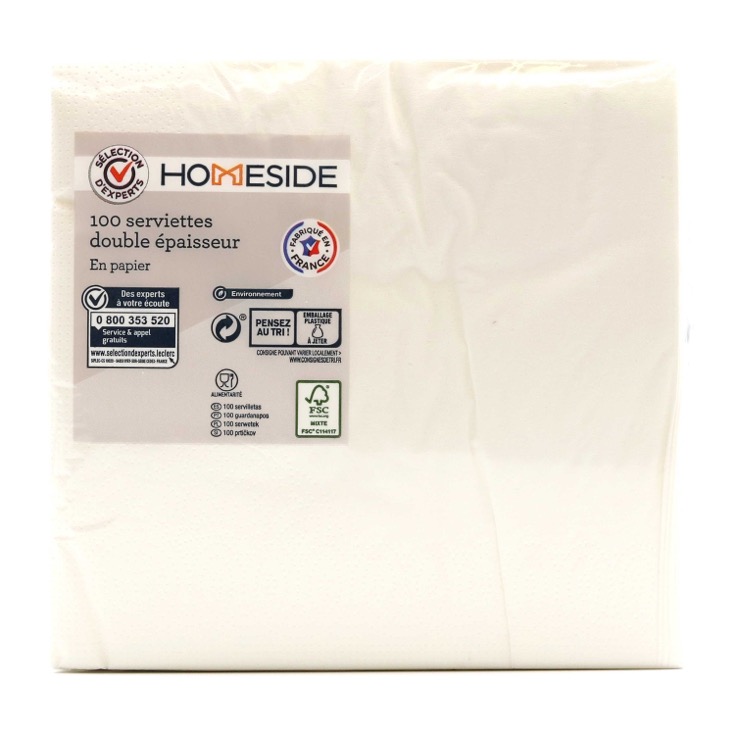 Servilletas blancas 33x33 Homeside - 100 uds