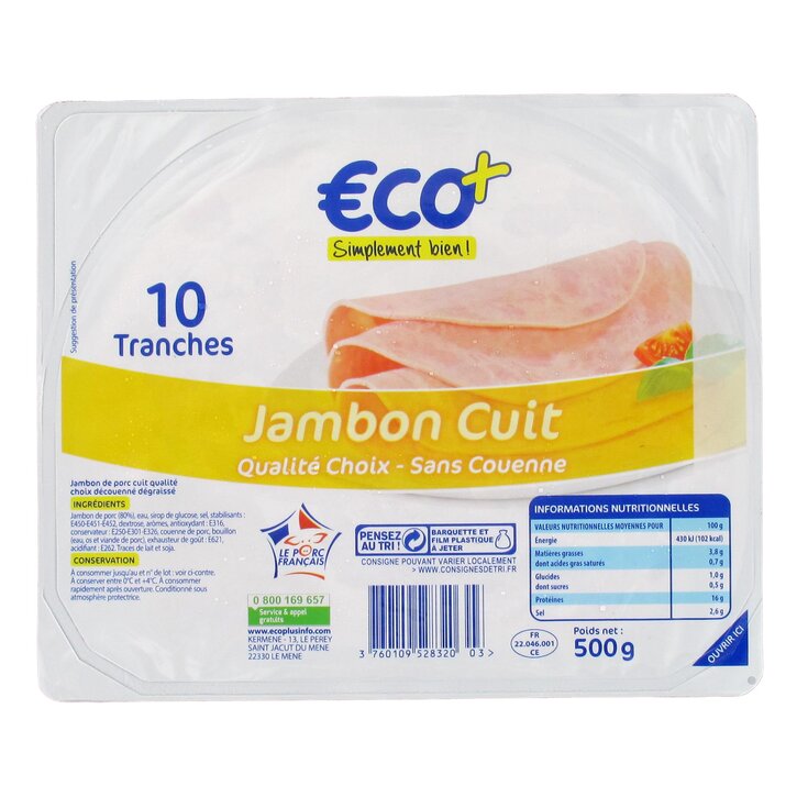 Jamón Cocido Sin Corteza €CO+ - 500g