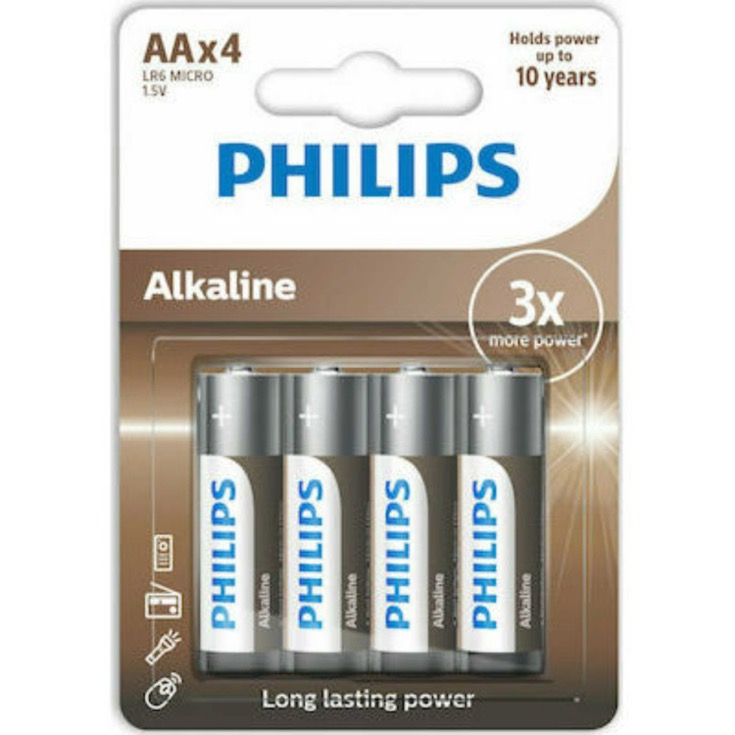 Pilas alcalinas AA LR6 micro Philips - 4 uds