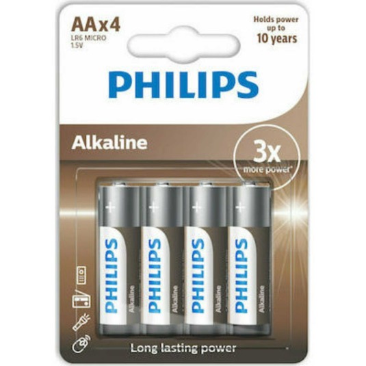 Piles alcalines AA LR6 micro Philips - 4 uds