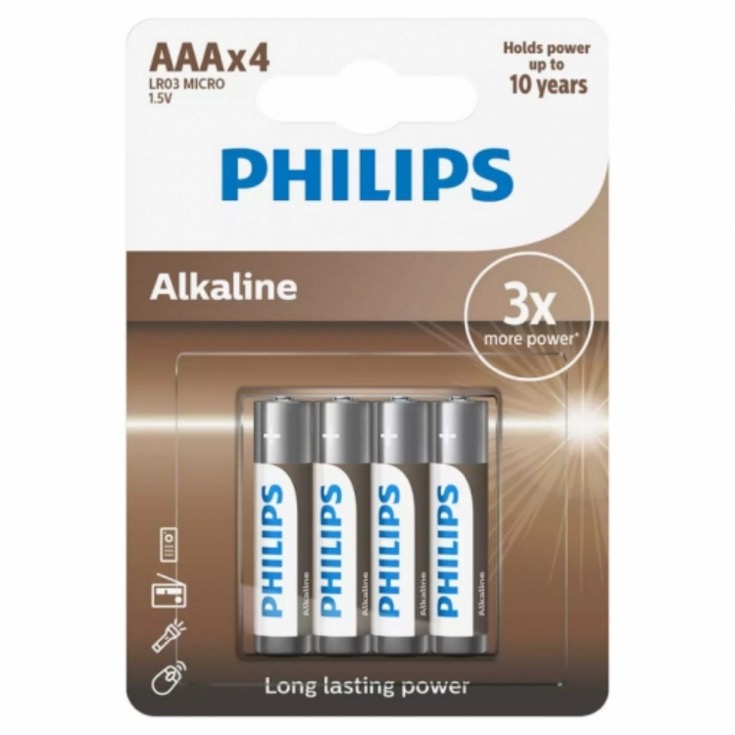 Pilas Alcalina AAA LR03 micro Philips - 4 uds