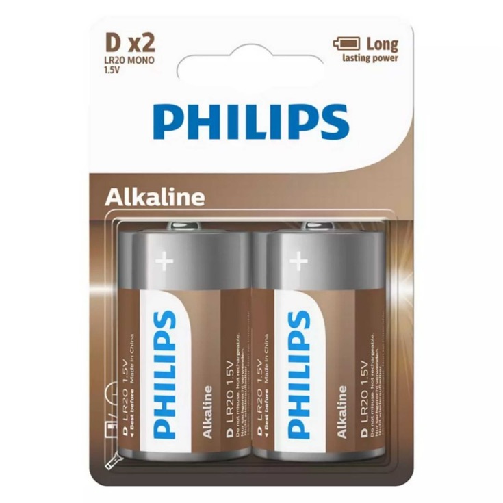 Pila alcallina D LR20 mono Philips - 2 uds