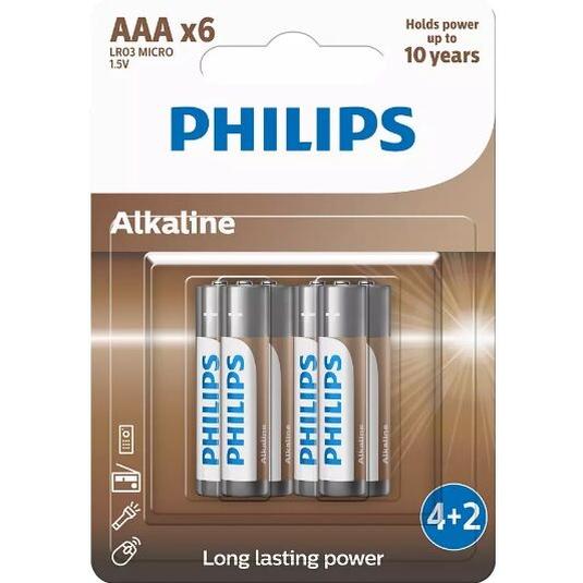 Philips Piles Alcalines LR03 Blister 4+2 AAA