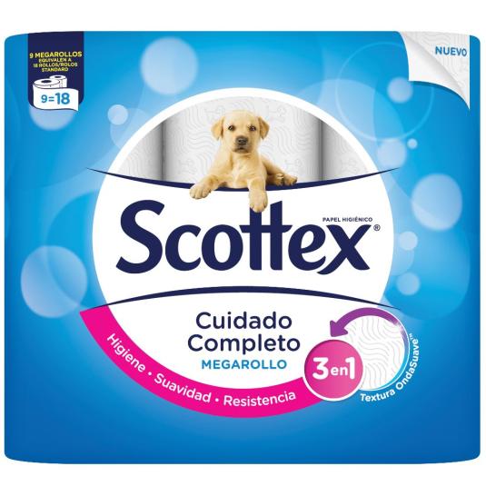 Papel higiénico 3 en 1 Scottex megarollo - 9 rollos