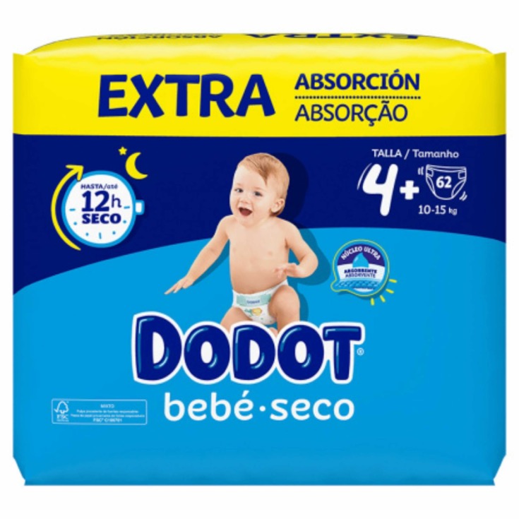 Pañales Talla 4+ (10-15kg) Dodot - 62 uds