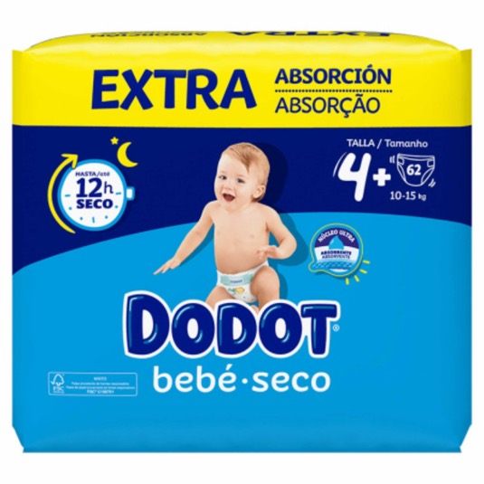 Pañales Talla 4+ (10-15kg) Dodot - 62 uds