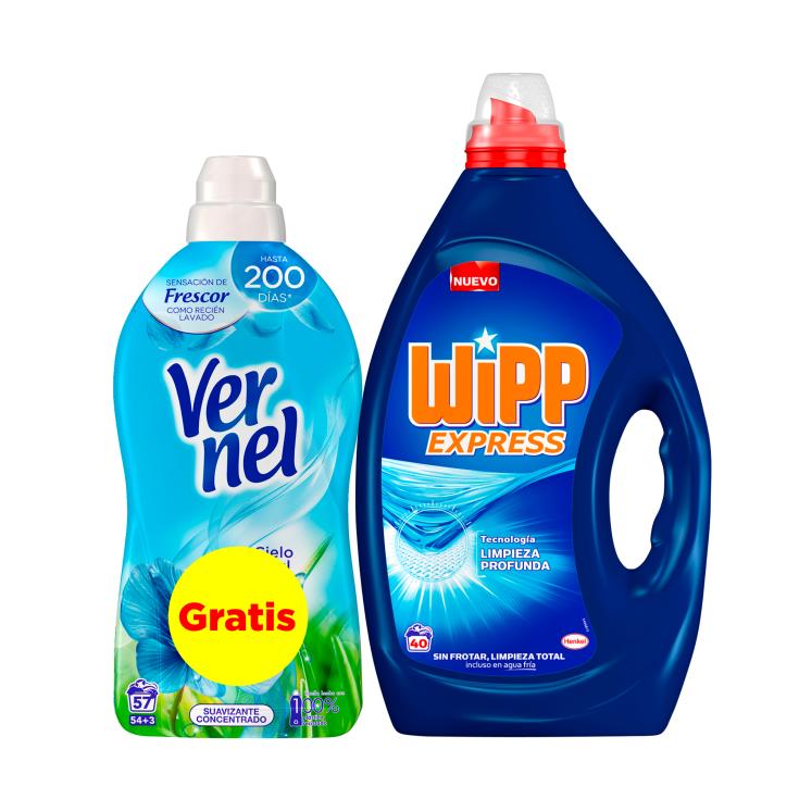 Wipp Express Gel Azul 40 lav + Vernel Cielo Azul 57 lavados