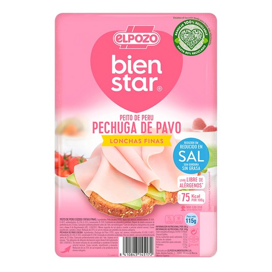 Pechuga de pavo reducido en sal Bien Star - El Pozo - 115g