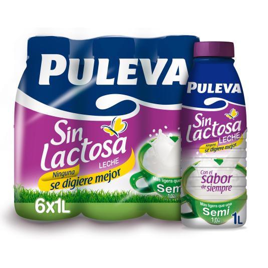 PULEVA Leche semidesnatada sin lactosa 6x1l